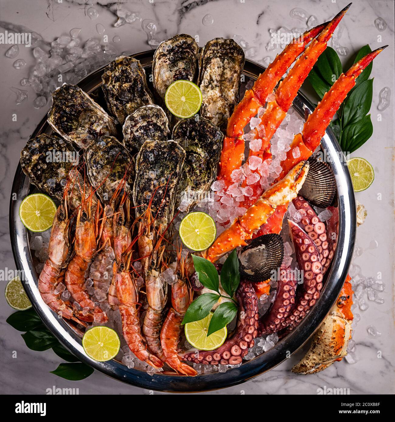 Fresh seafood plate with lobster, mussels and oysters Stock Photo
