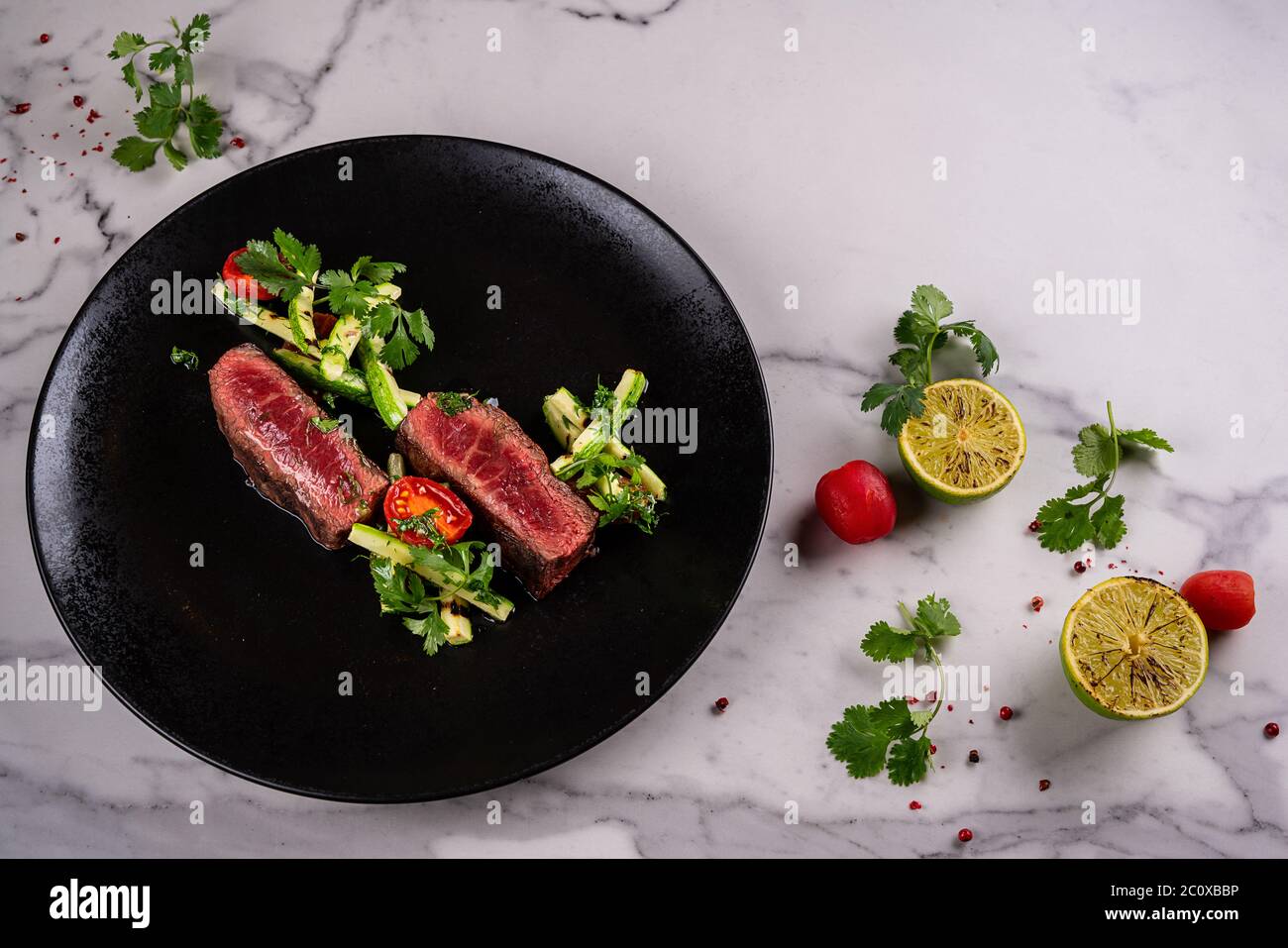 Fine dining Venison meat steak with vegetable Stock Photo