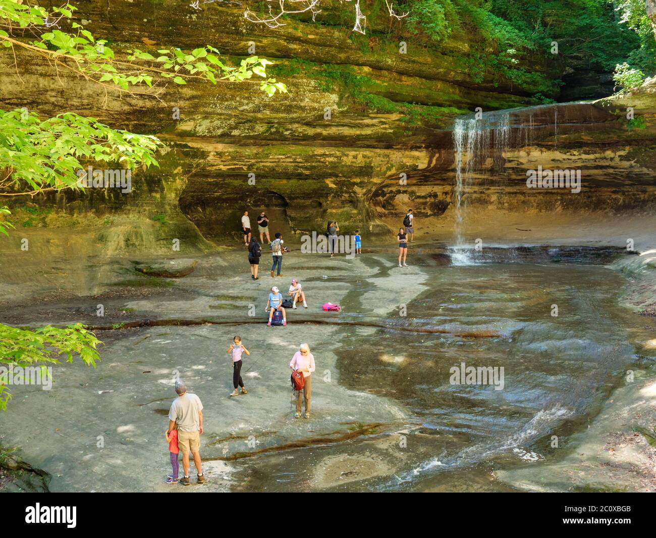 Visitors at LaSalle Canyon Falls, Starved Rock State Park, Illinois. Stock Photo