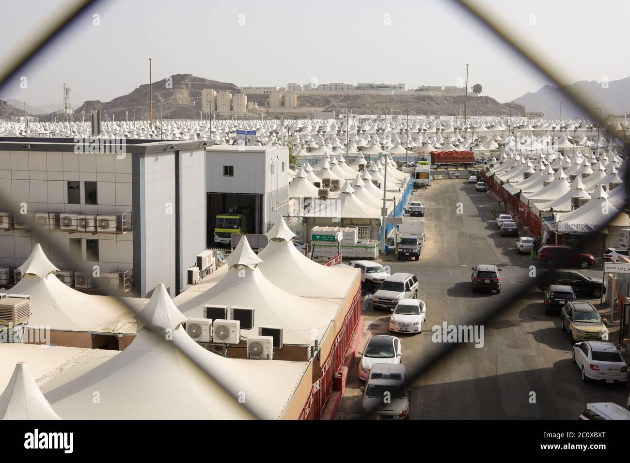 Makkah, Saudi Arabia : Landscape of Mina, City of Tents, the area for hajj pilgrims to camp during jamrah 'stoning of the devil' ritual - August 1, 20 Stock Photo