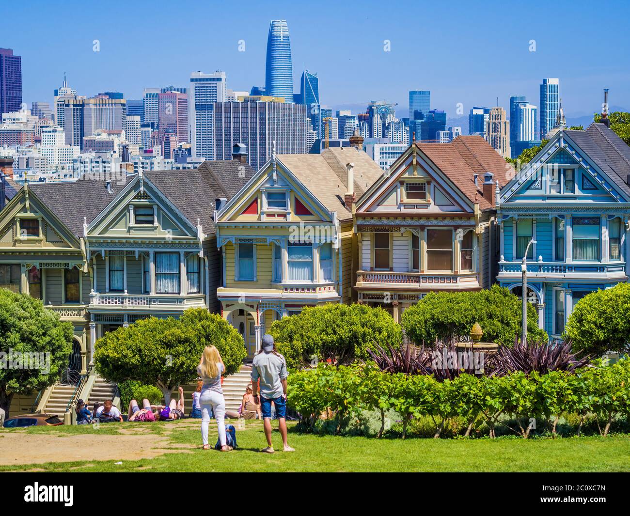 San Francisco, US, Aug 2019 Victorian houses Painted Ladies with