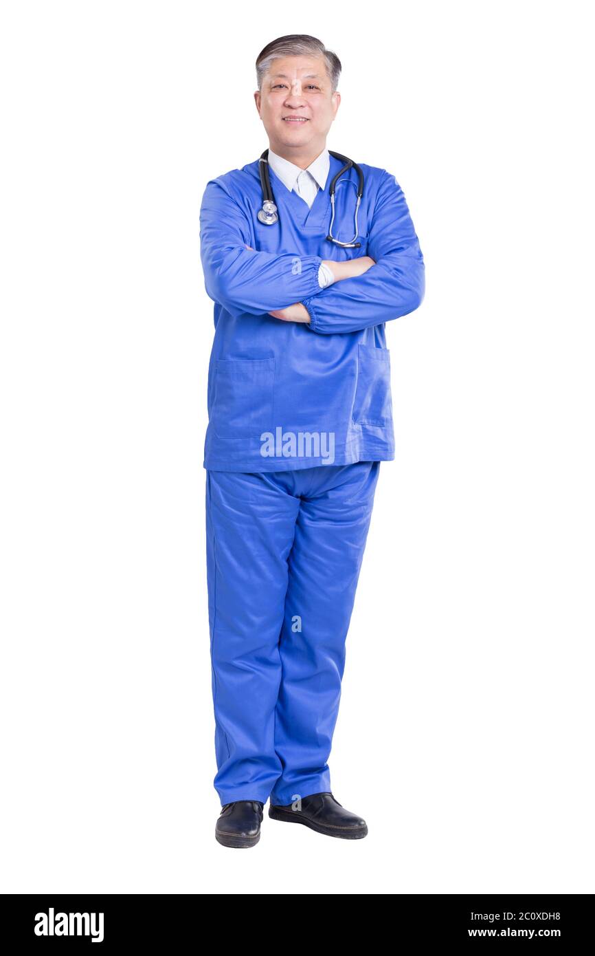 isolated old asian man doctor in blue uniform Stock Photo - Alamy