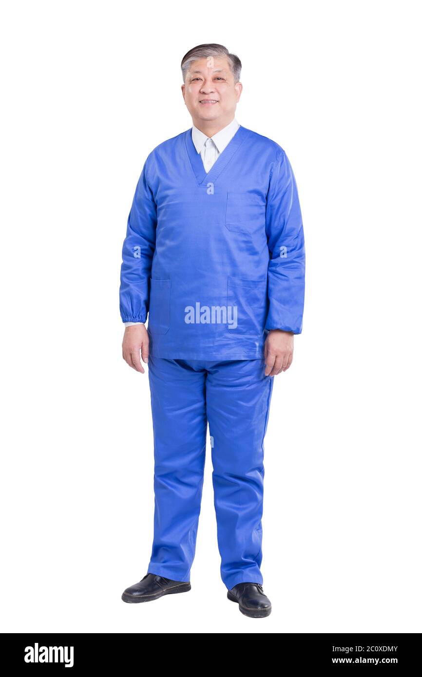 isolated old asian man doctor in blue uniform Stock Photo - Alamy