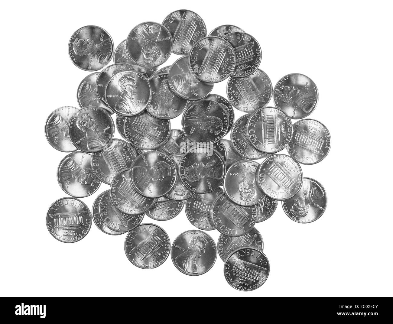 Black and white Dollar coins 1 cent wheat penny Stock Photo