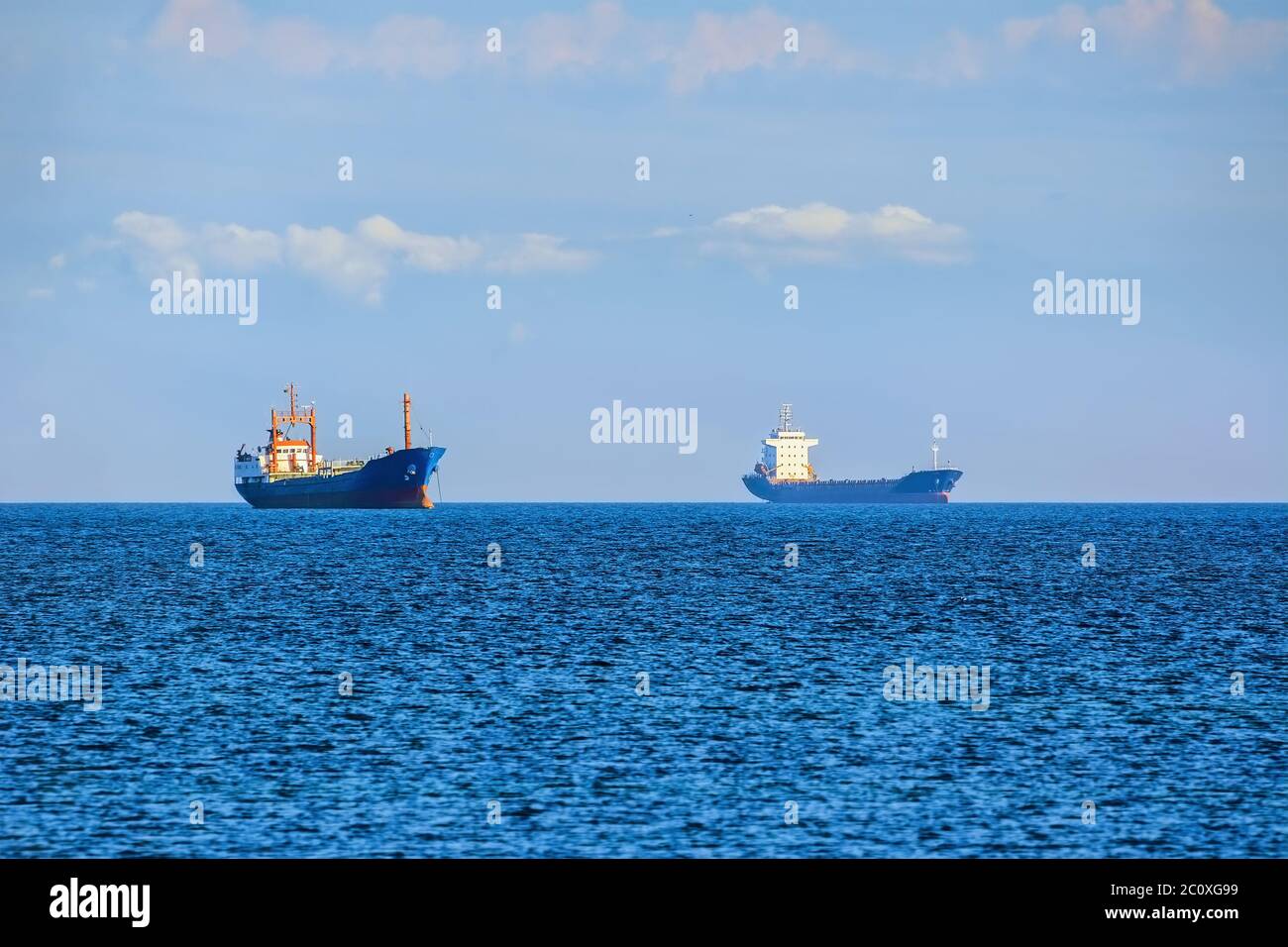 Cargo Ships on Roadstead Stock Photo