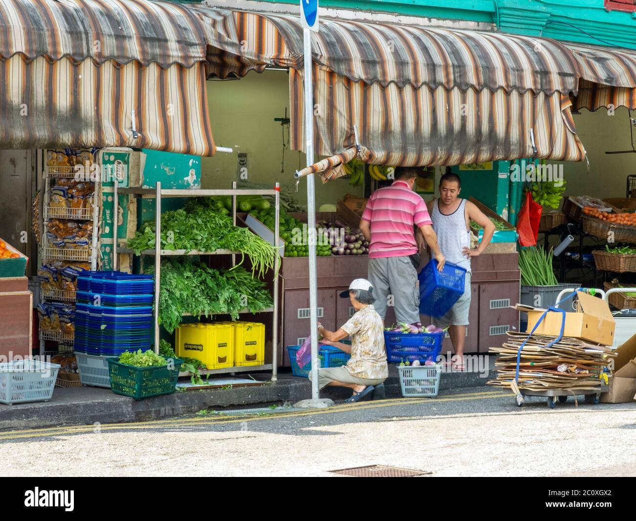Oudoors fruits and vegetables shop at Dunlop Street. Little India. Singapore Stock Photo