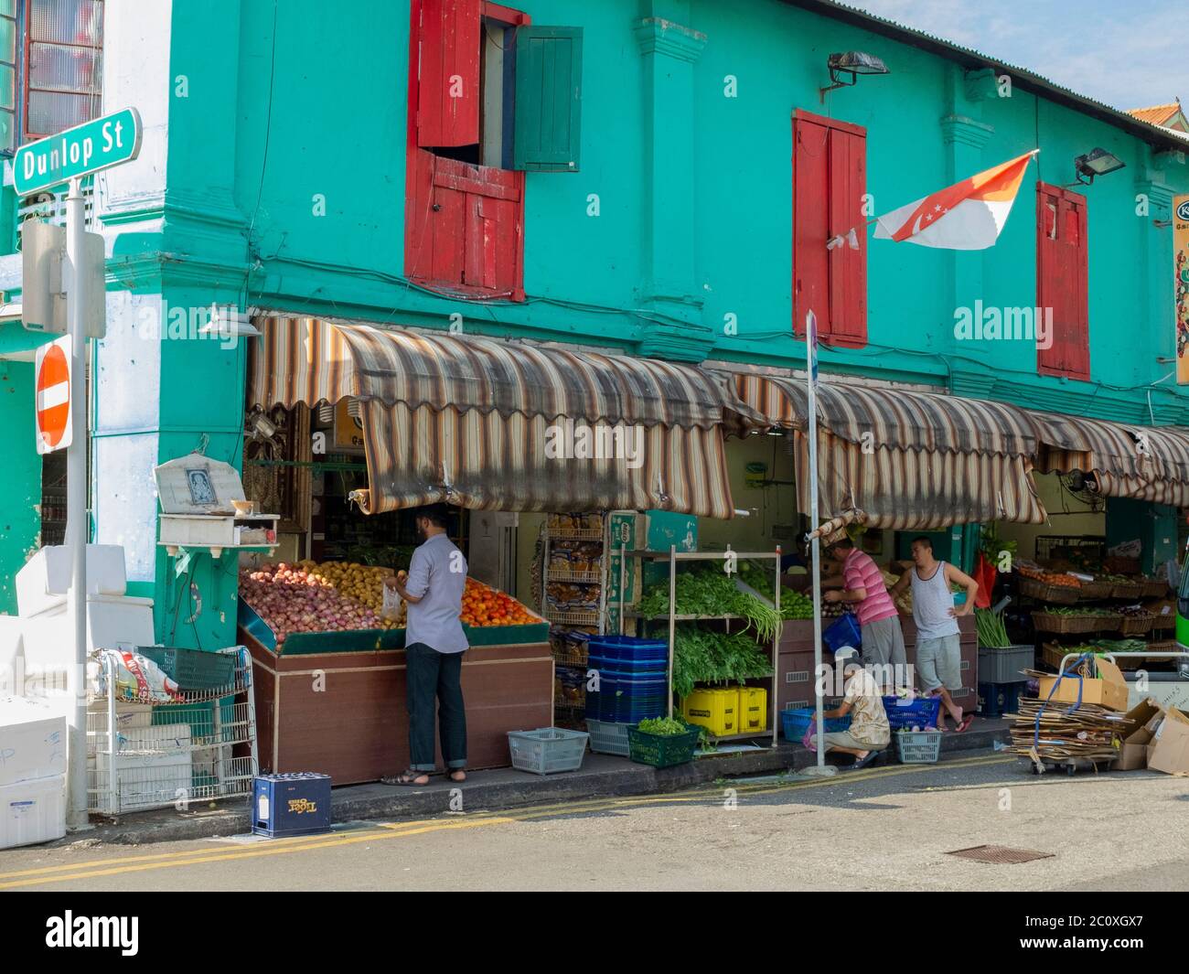 Oudoors fruits and vegetables shop at Dunlop Street. Little India. Singapore Stock Photo