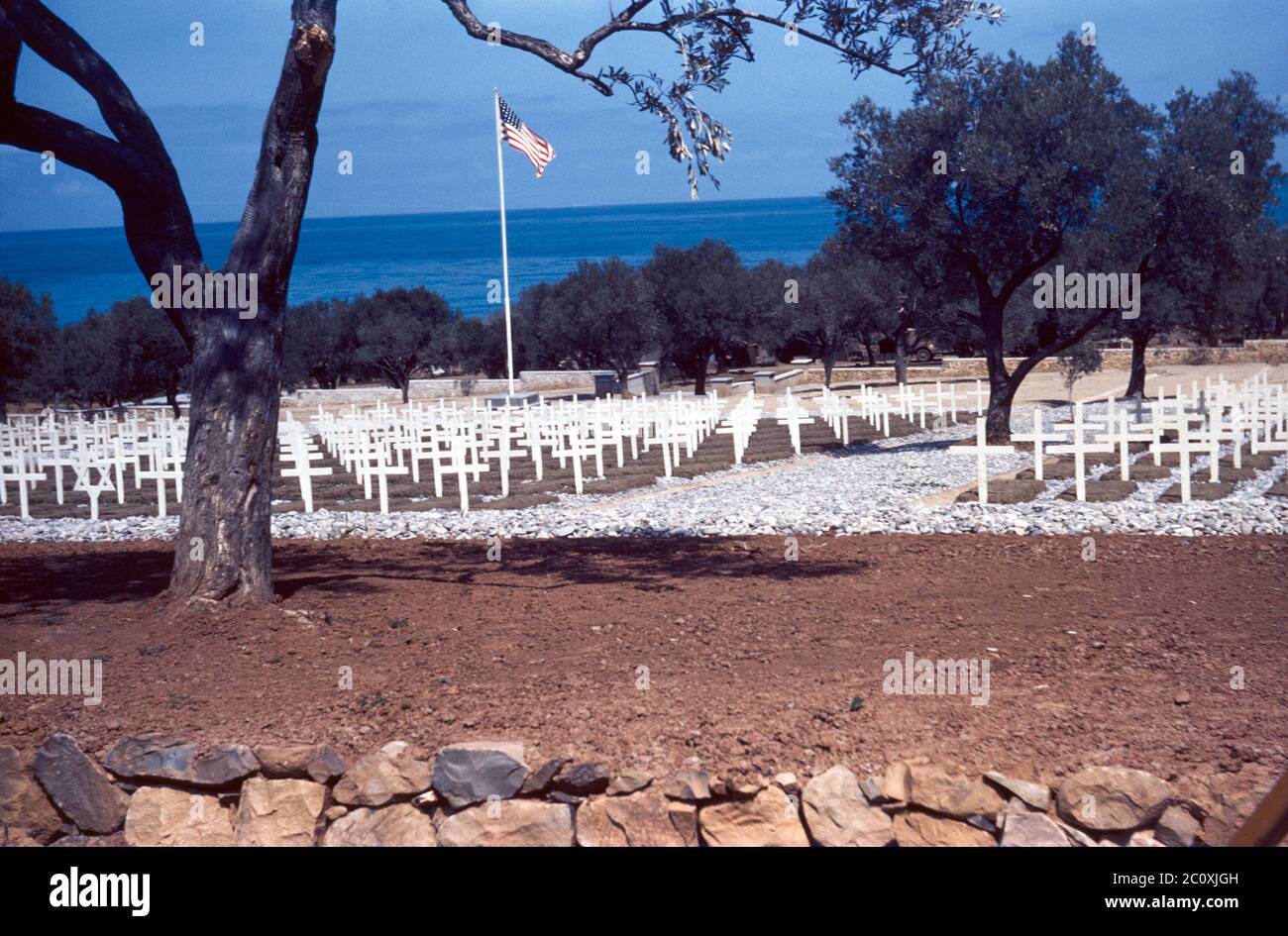 Temporary U.S. Military Cemetery, North Coast, Sicily, Italy, William R. Wilson, U.S. Office of War Information, 1945 Stock Photo