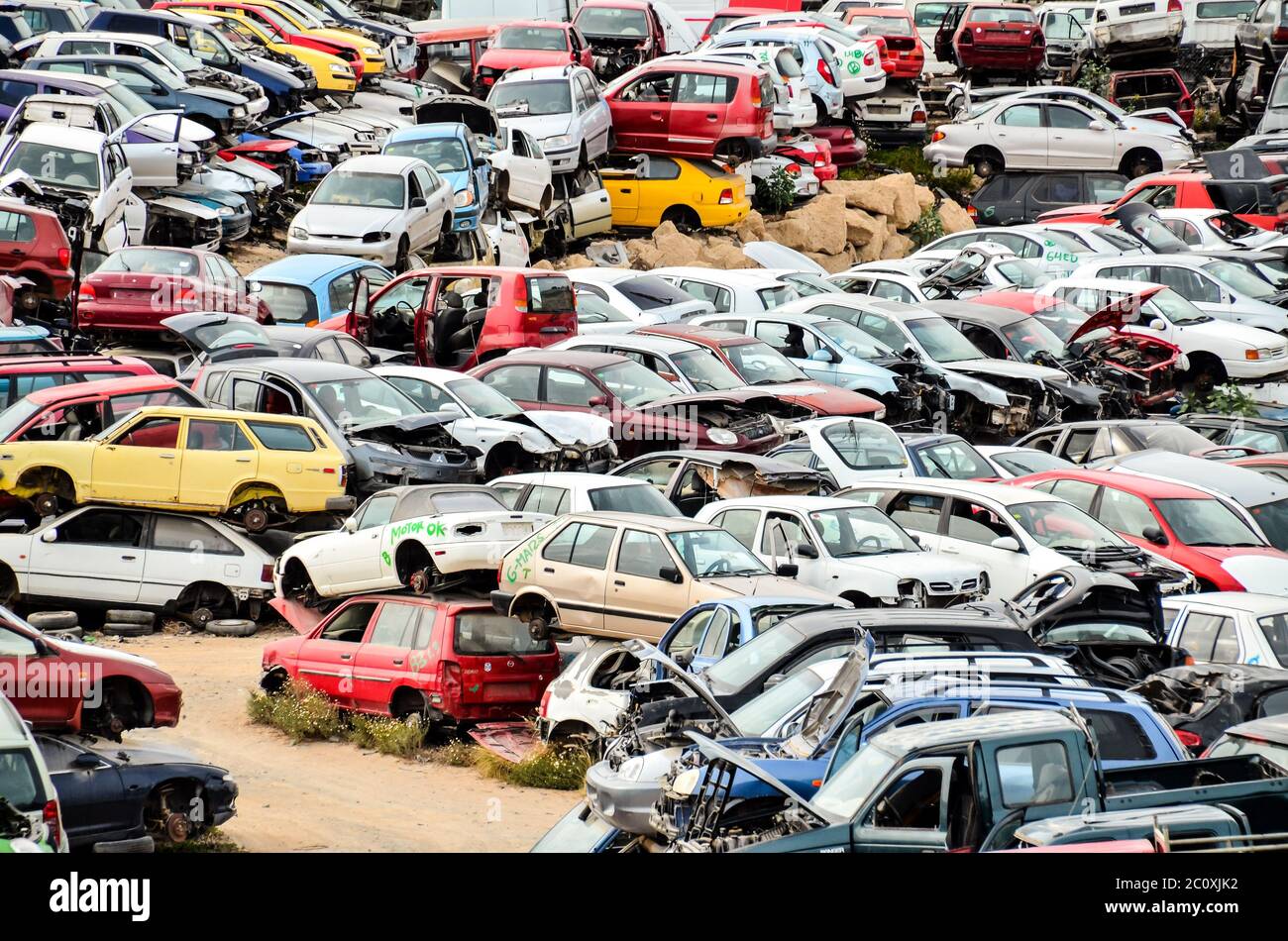 Old Junk Cars On Junkyard Stock Photo - Alamy