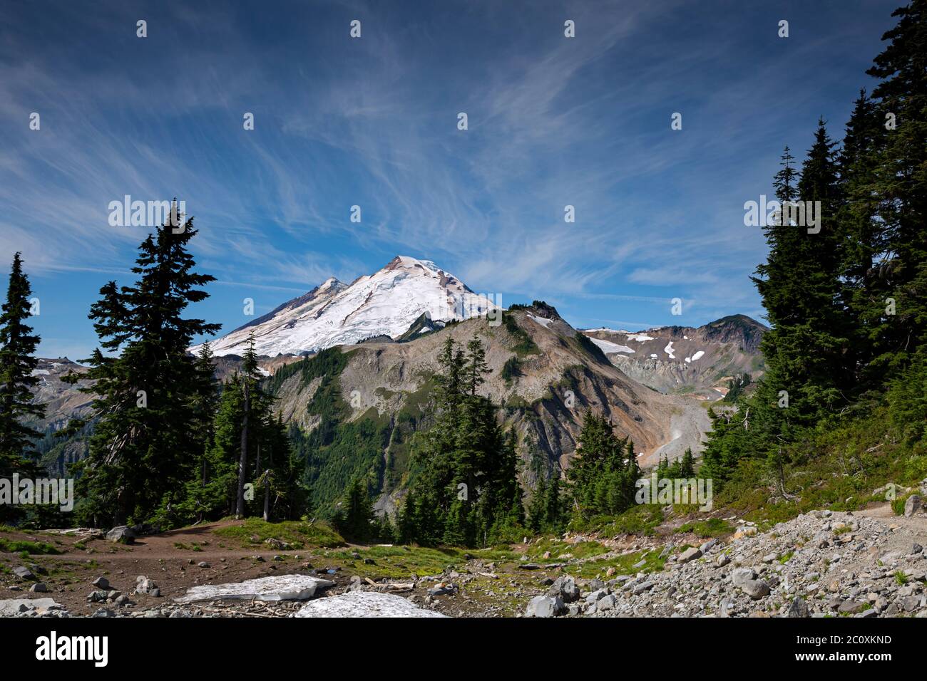 WA16720-00...WASHINGTON - Mount Baker viewed from Artist Point in Heather Meadows Recreation Area of Mount Baker - Snoqualmie National Forest. Stock Photo