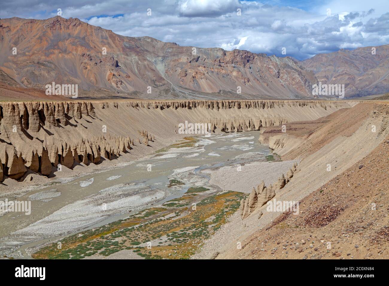 Eroded ravine at Sarchu along the Leh Manali Highway Stock Photo