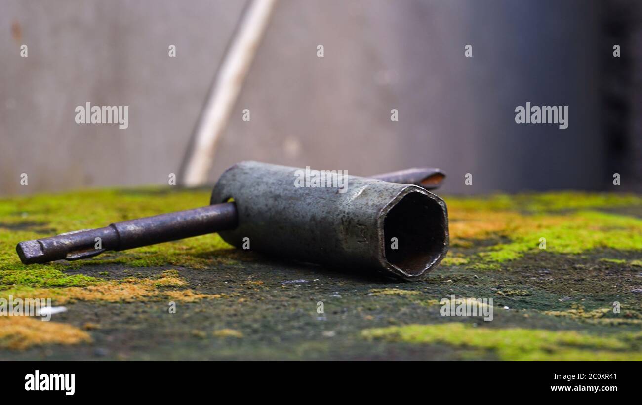 Close up the T-shaped wrench Stock Photo