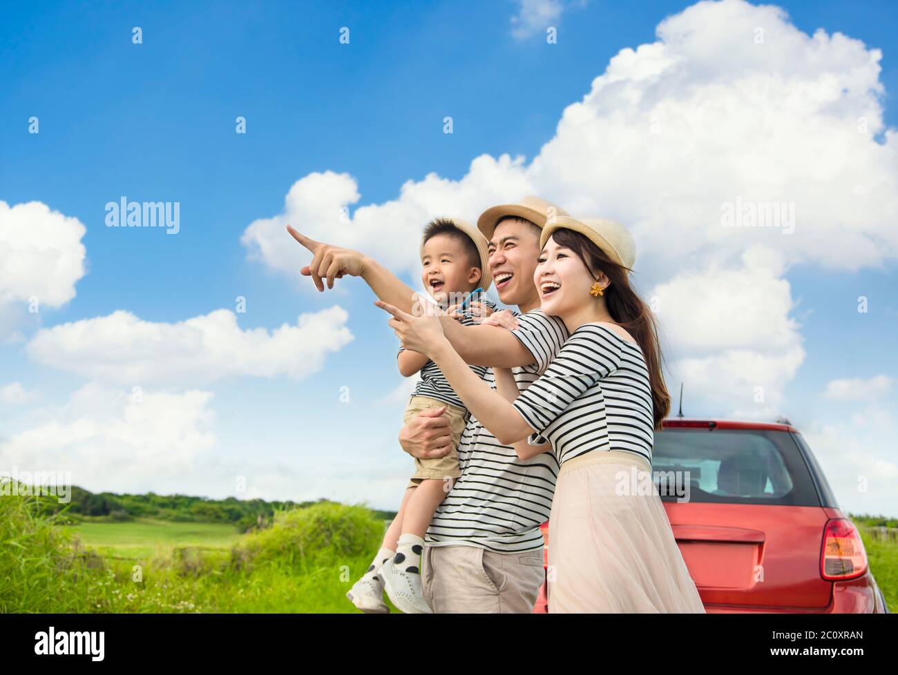 Happy family on  road trip and enjoy summer vacation Stock Photo