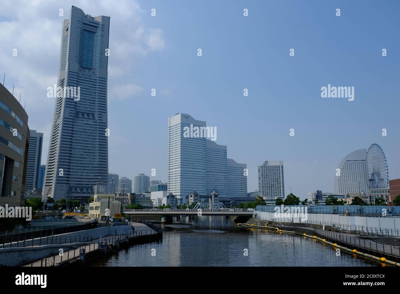 Yokohama Japan - Yokohama Landmark Tower and Ooka River Stock Photo