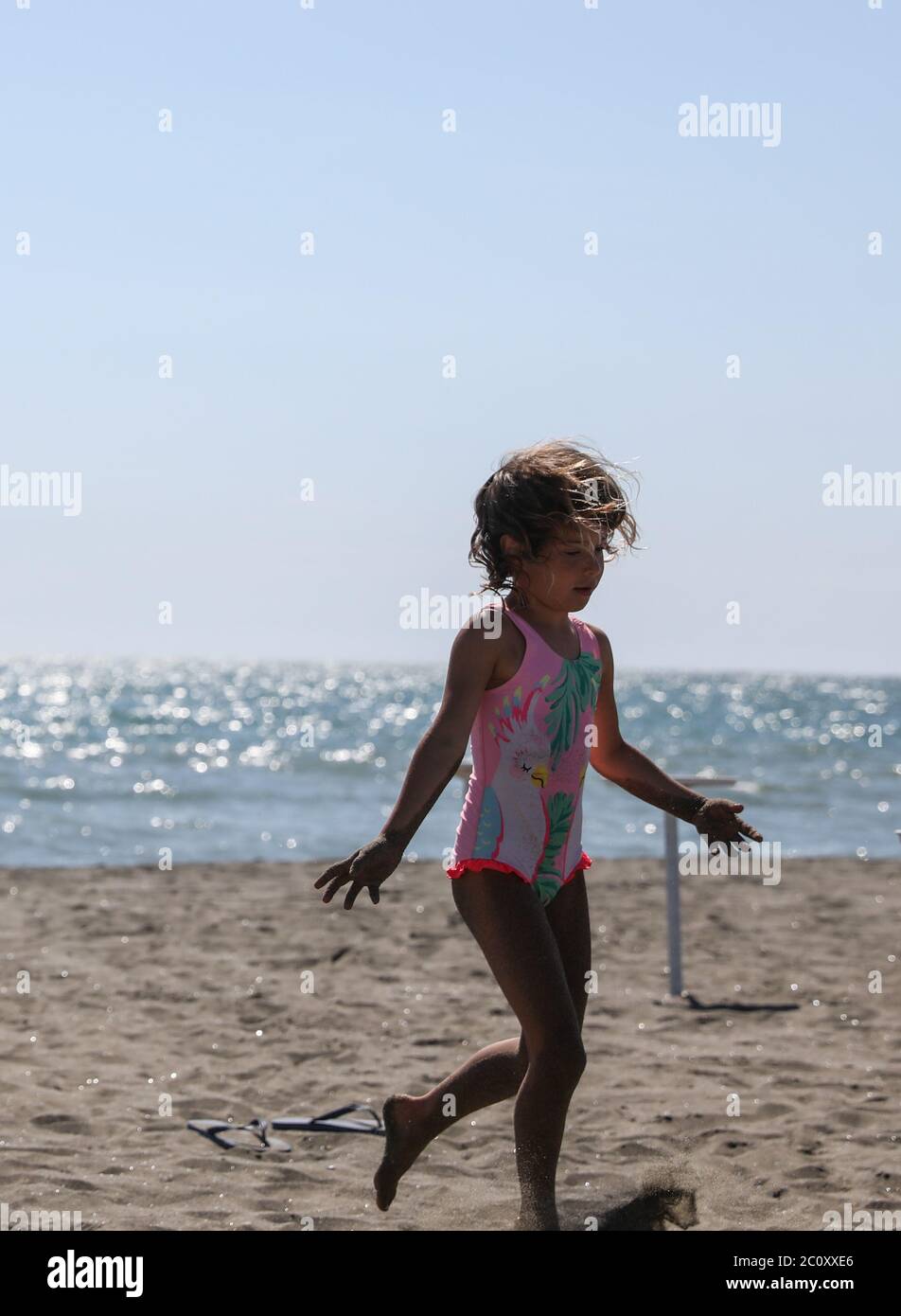 Lazio Italy 12th June A Girl Plays On The Beach In Fregene Lazio Italy June 12 Italy S Covid 19 Cases Dropped To 28 997 Below 30 000 For The First Time Since March