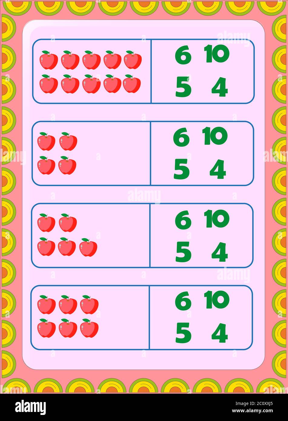 Preschool and toddler math with red apple fruit design Stock Vector ...