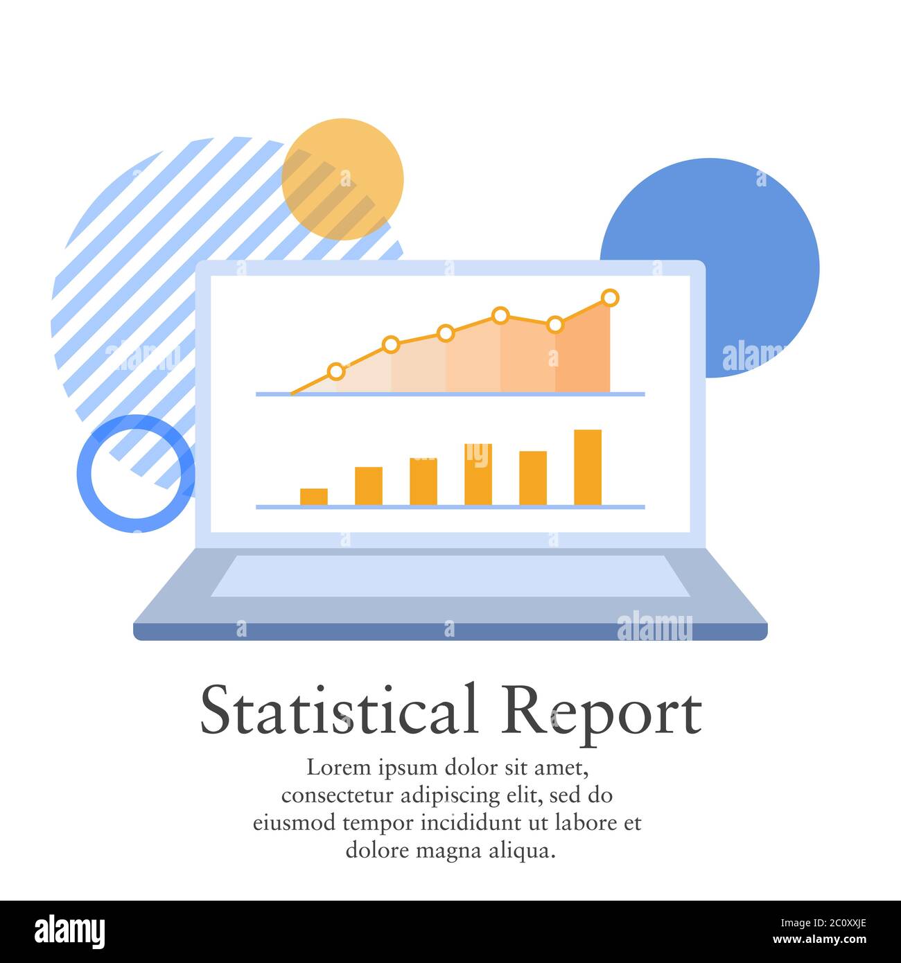 Vector illustration of a statistical report from a business profit. Presentation of graphic chart on a laptop screen. Stock Vector