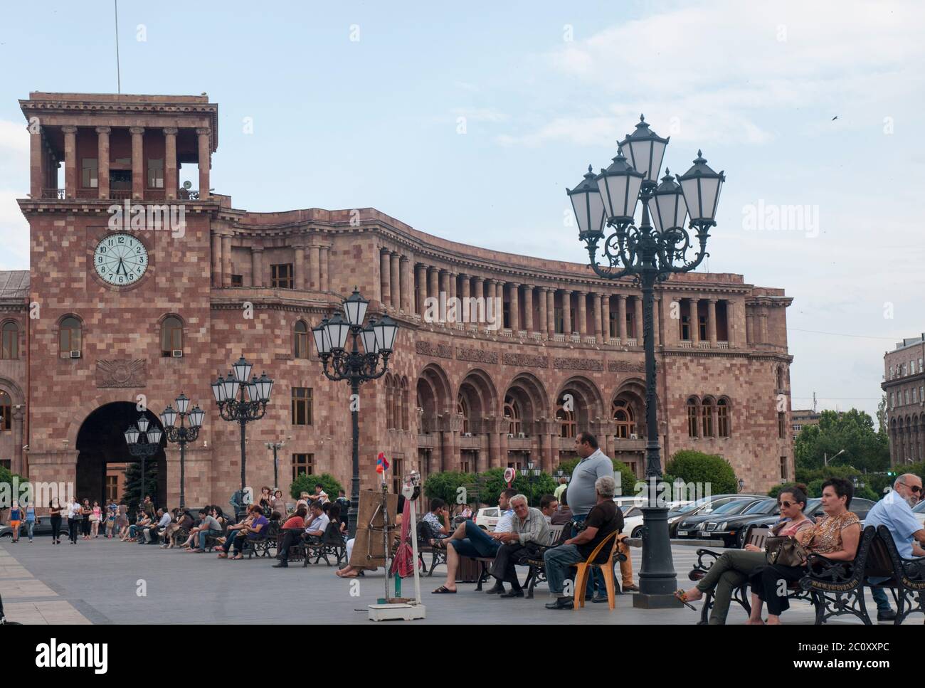 People in Republic Square at the heart of Yerevan, capital of the former Soviet republic of Armenia Stock Photo