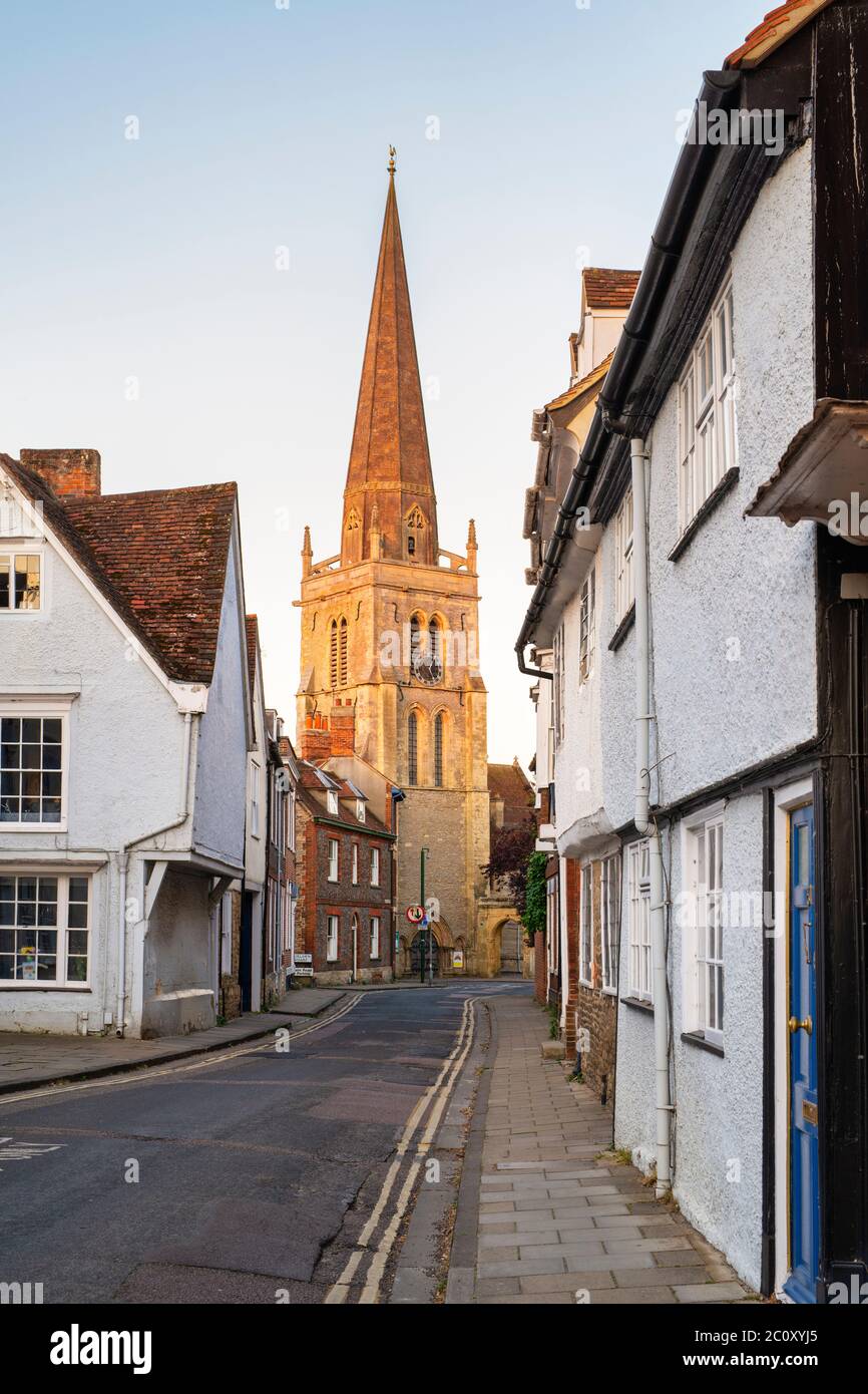 St Helen's church viewed from east st helens street in the early morning. Abingdon, Oxfordshire, England Stock Photo