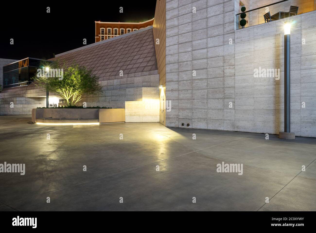 empty marble footpath and brick architecture at night in city Stock ...