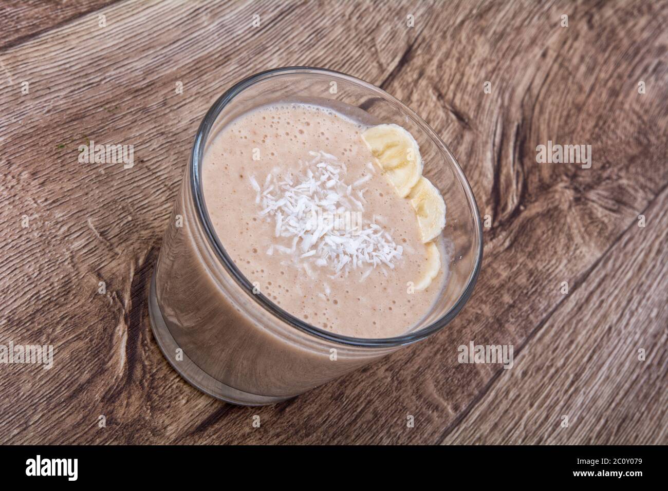 Chocolate drink with coconut and banana Stock Photo