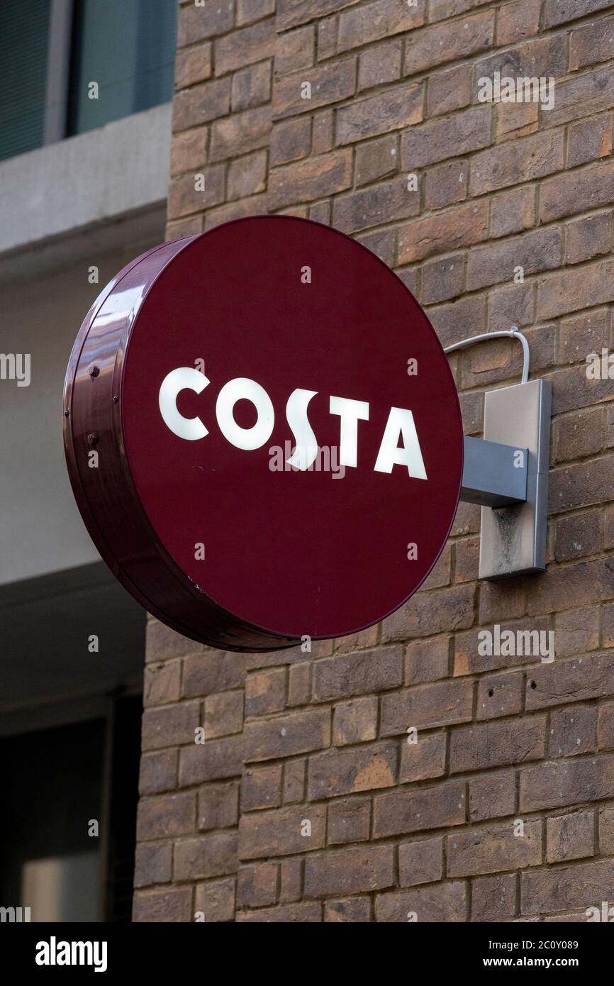 Costa Coffee logo seen on one of their branches Stock Photo