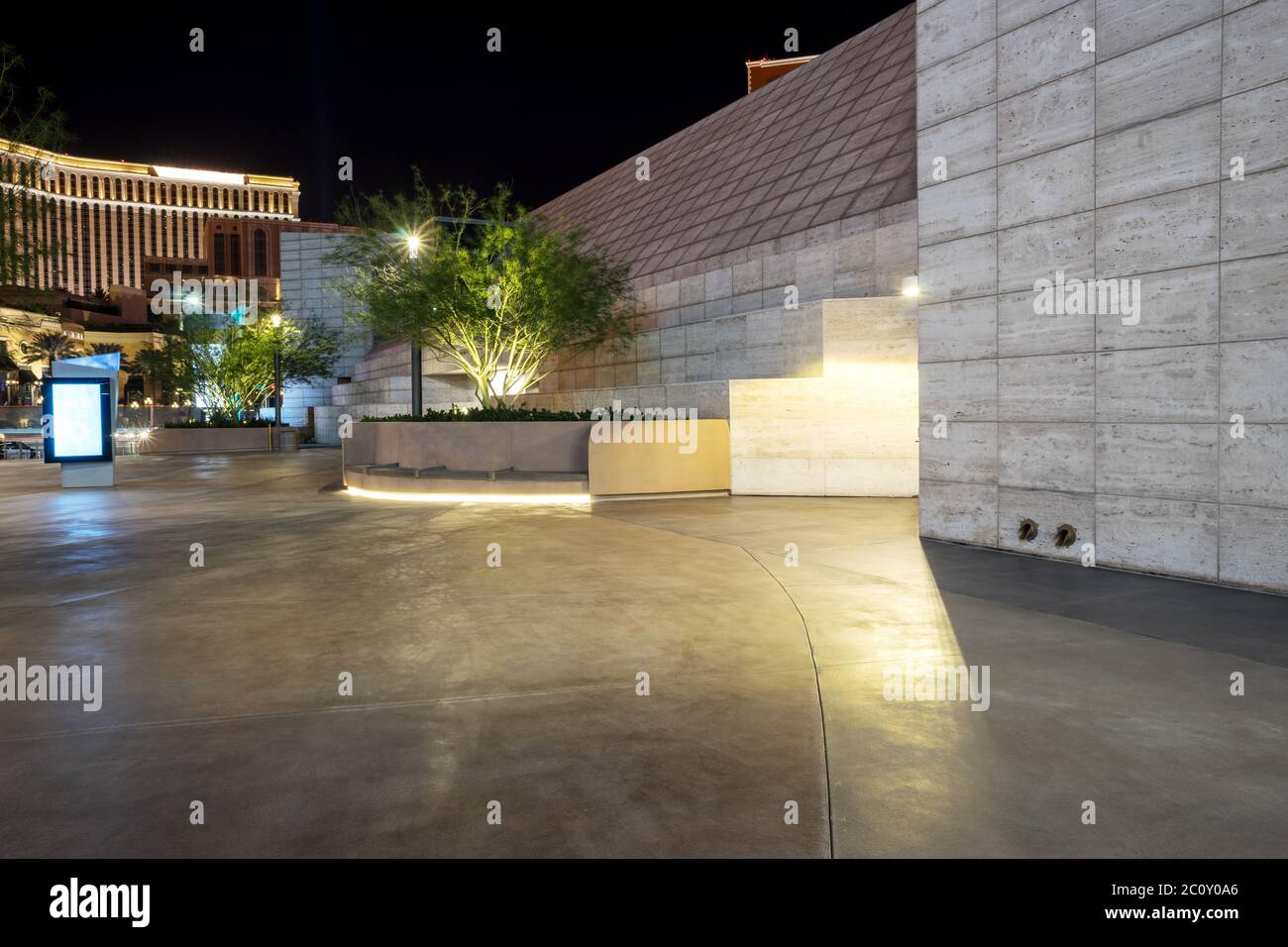 empty marble footpath and brick architecture at night in city Stock ...