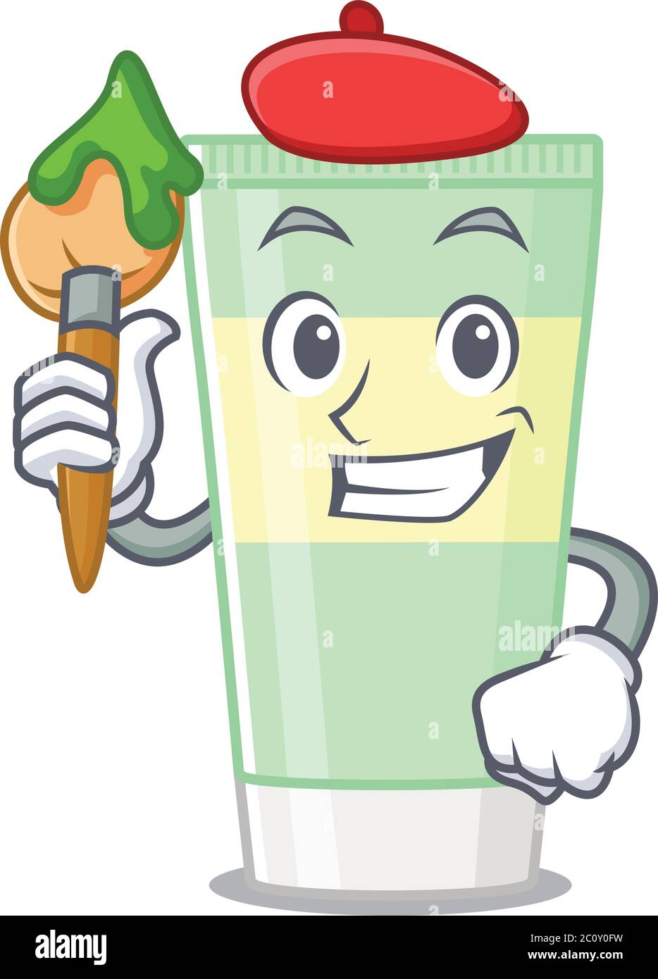 An artistic cleansing foam artist mascot design paint using a brush