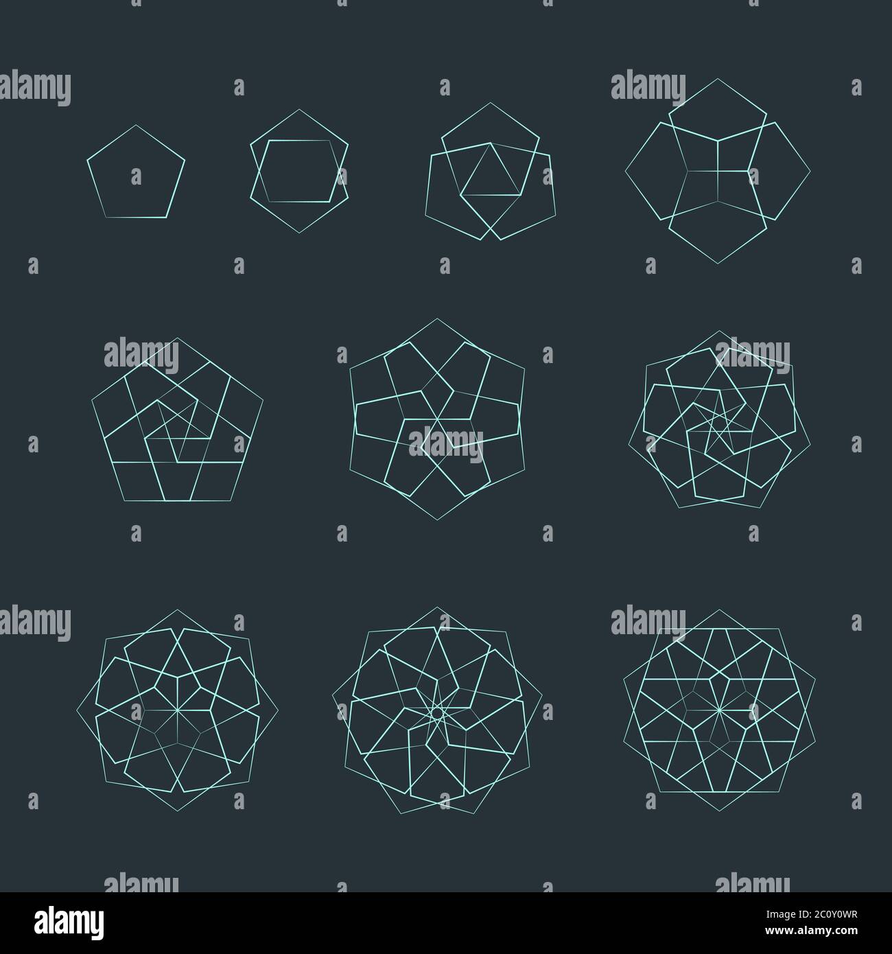 pentagon contour various sacred geometry set Stock Photo