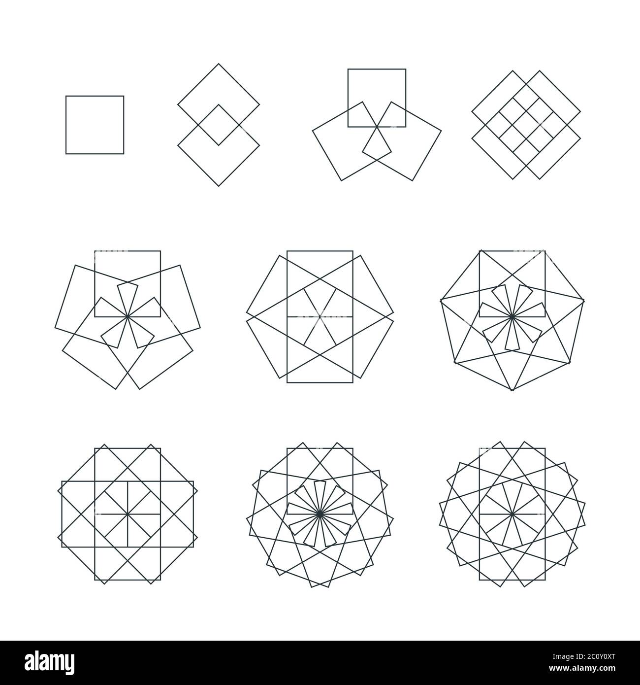 quadrangle contour various sacred geometry set Stock Photo