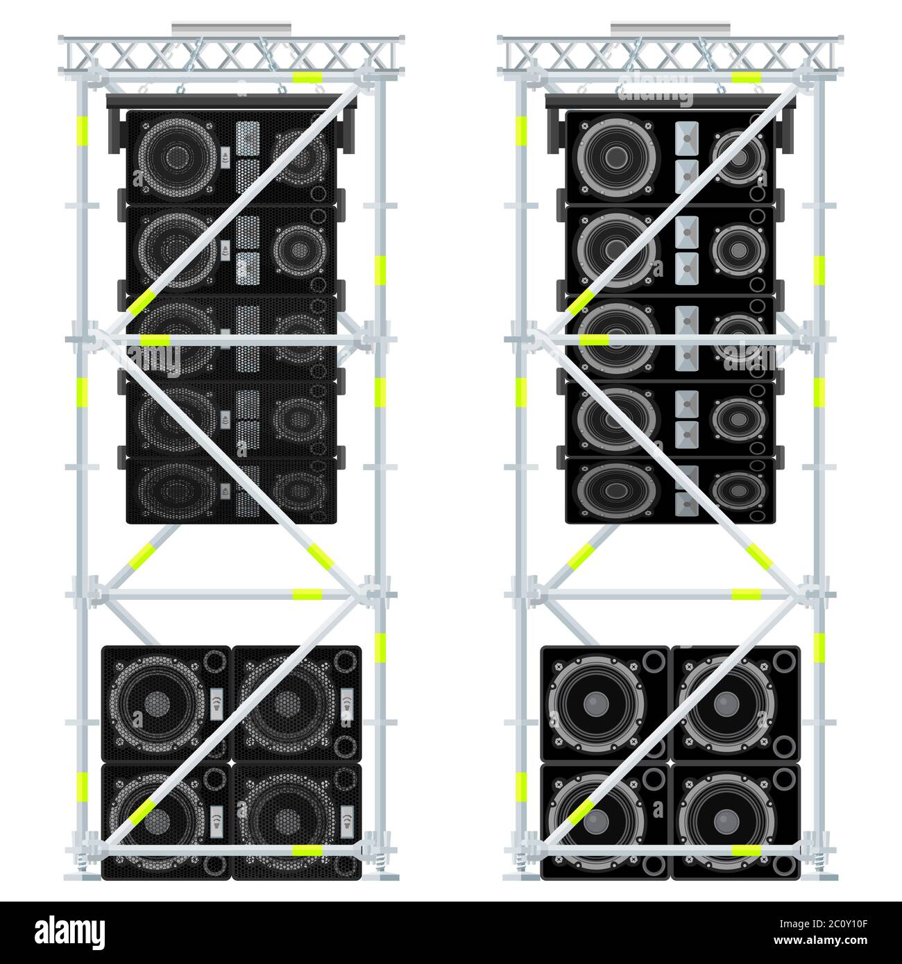 line array concert acoustics scaffold illustration Stock Photo