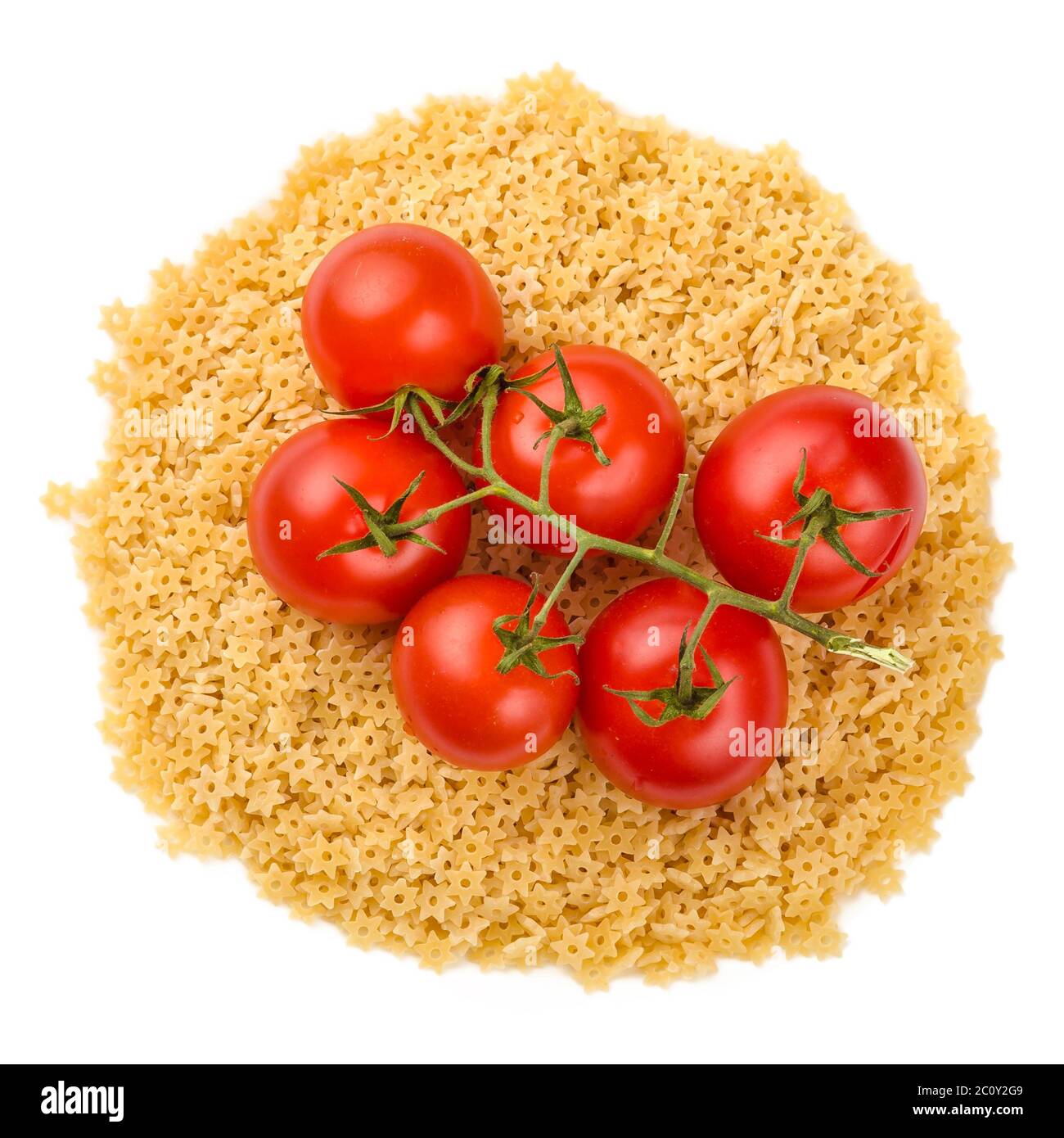 Pasta texture background with tomato Stock Photo