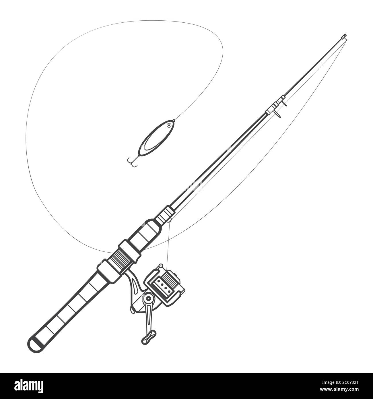 outline spinning fishing rod illustration Stock Photo - Alamy