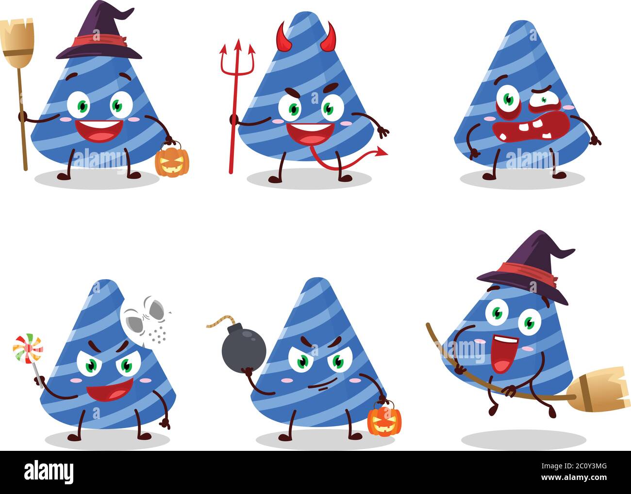Halloween expression emoticons with cartoon character of party hat ...