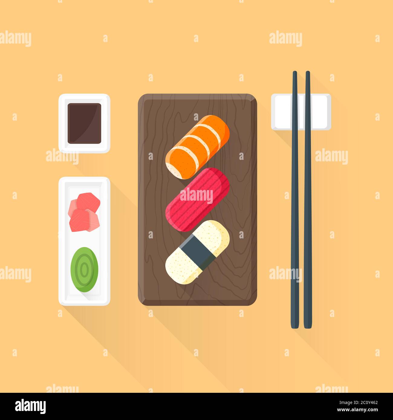 vector flat colored sushi set illustration icon Stock Photo - Alamy