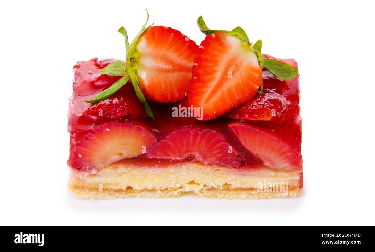 Fruitcake and strawberry isolated. Stock Photo