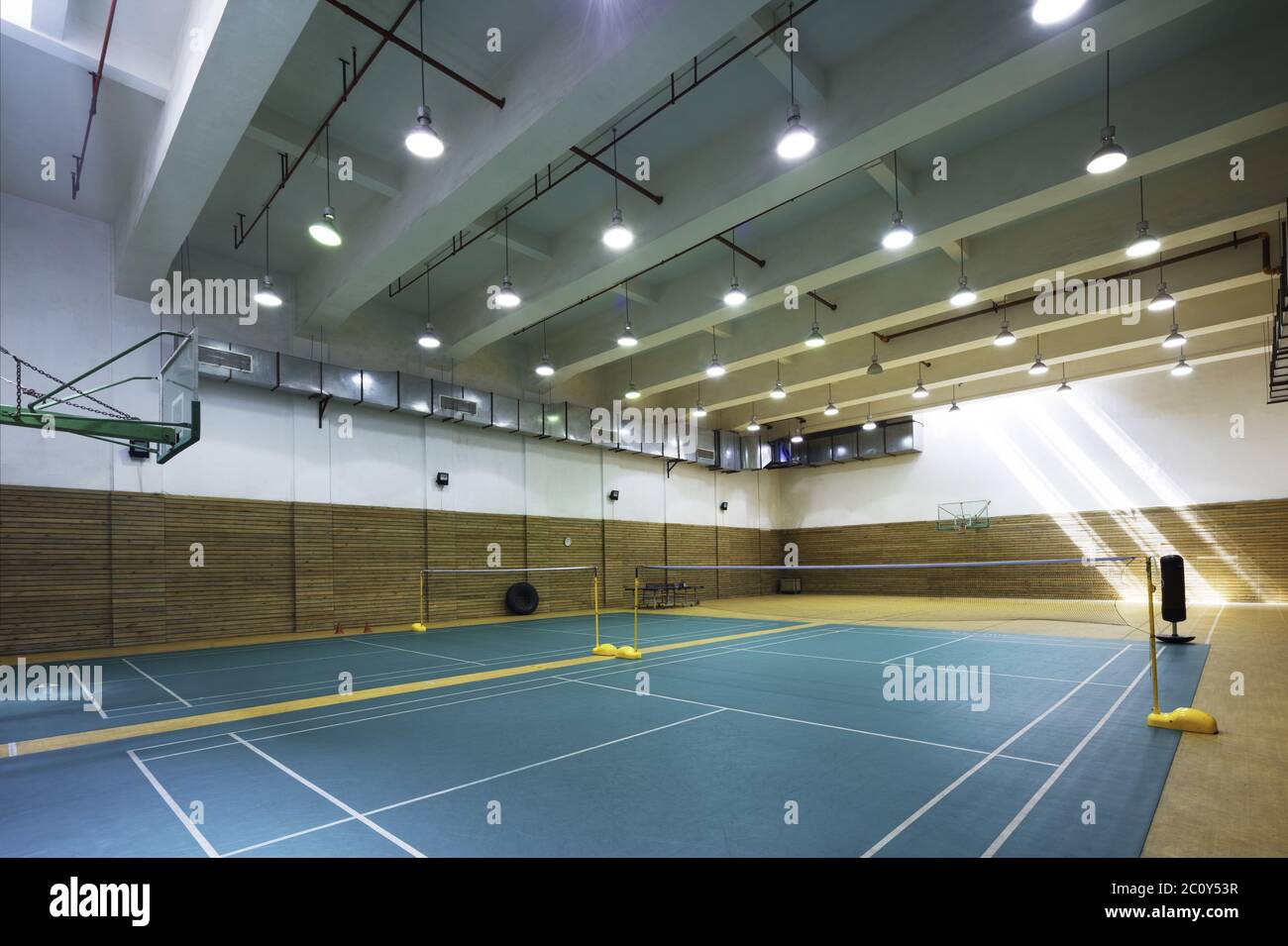 design of indoors badminton court in modern gym Stock Photo - Alamy