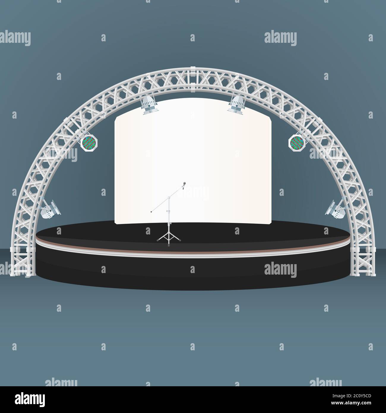 flat dais round stage lights truss illustration Stock Photo