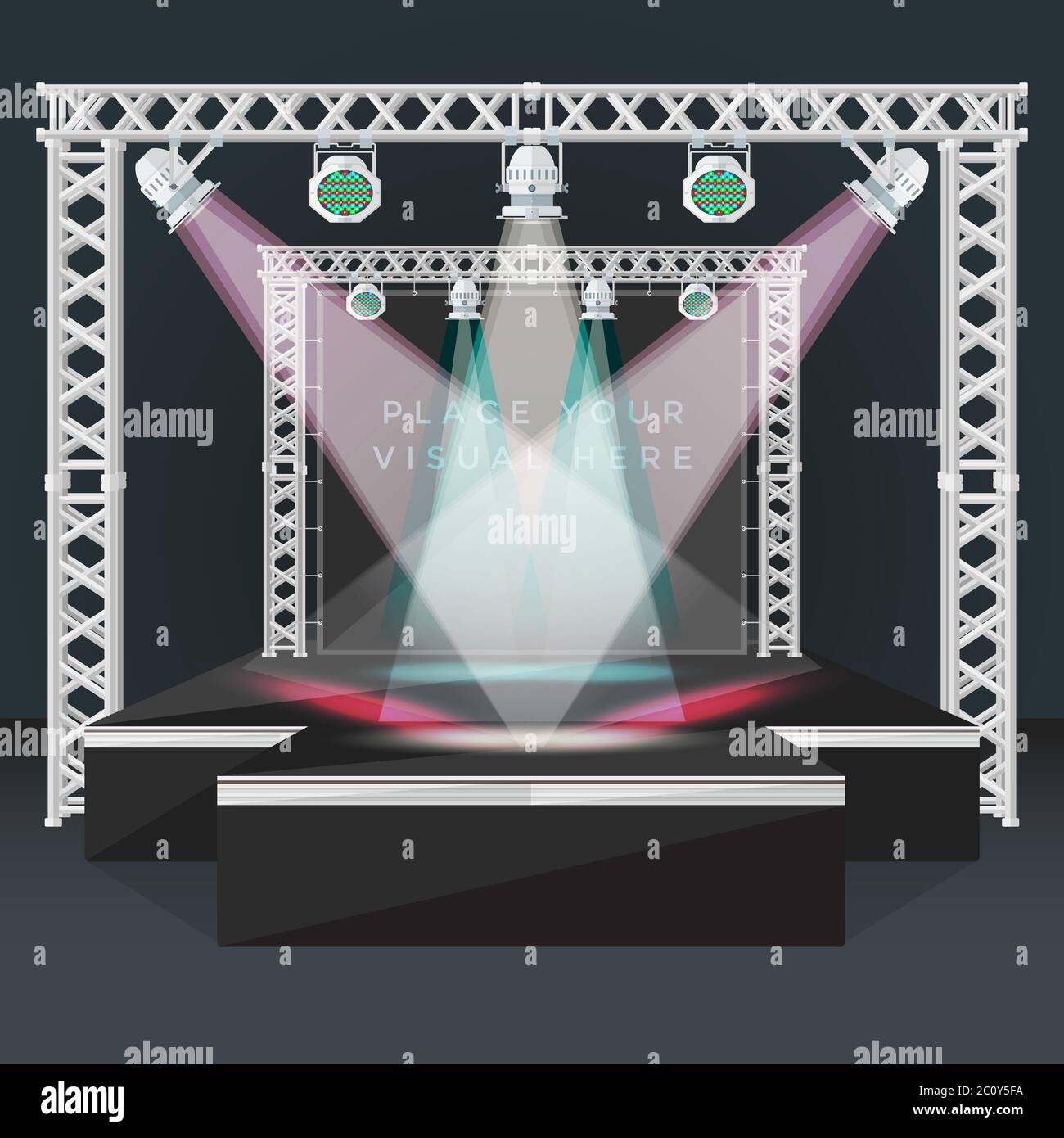 Premium Vector  Podium with neon light christmas tree illustration vector