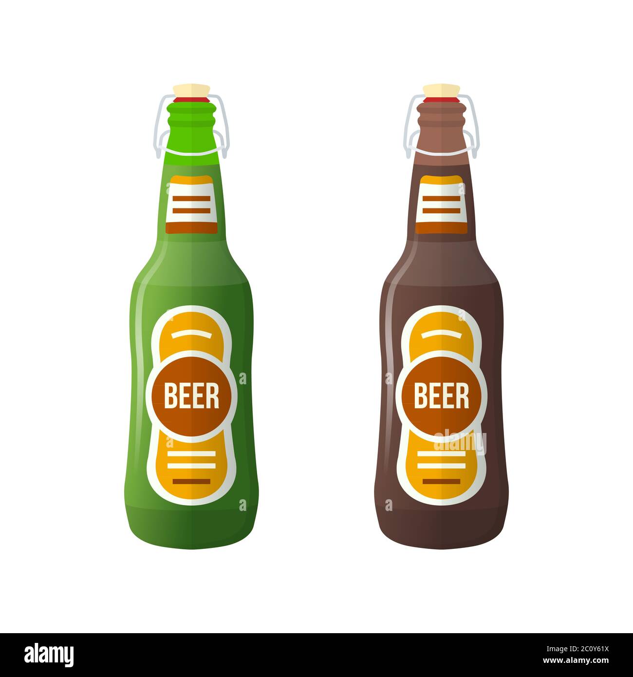 colored flat couple beer bottles lightning stopper illustration Stock