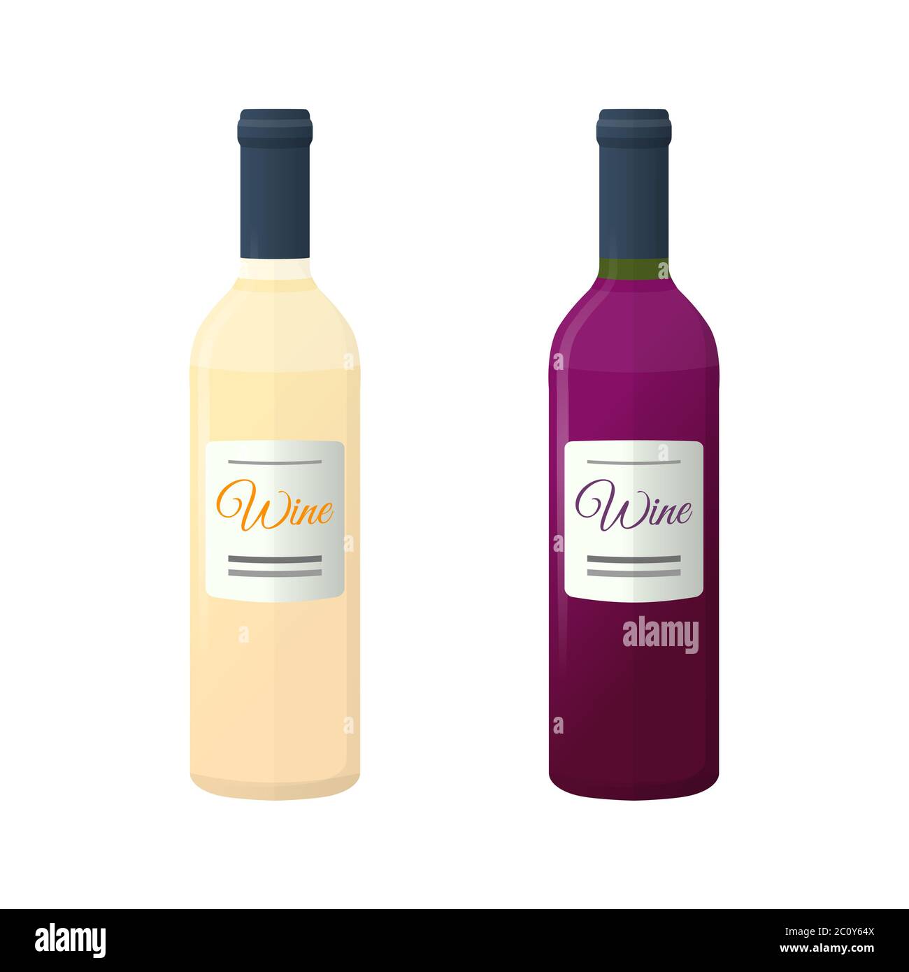 colored flat white and red couple wine bottles illustration Stock Photo