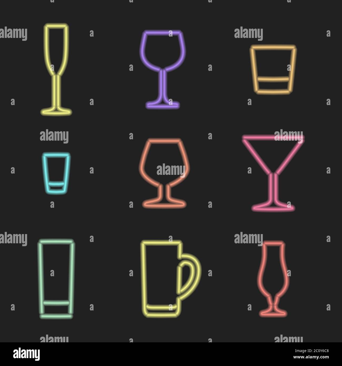 neon light alcohol glasses icons Stock Photo Alamy