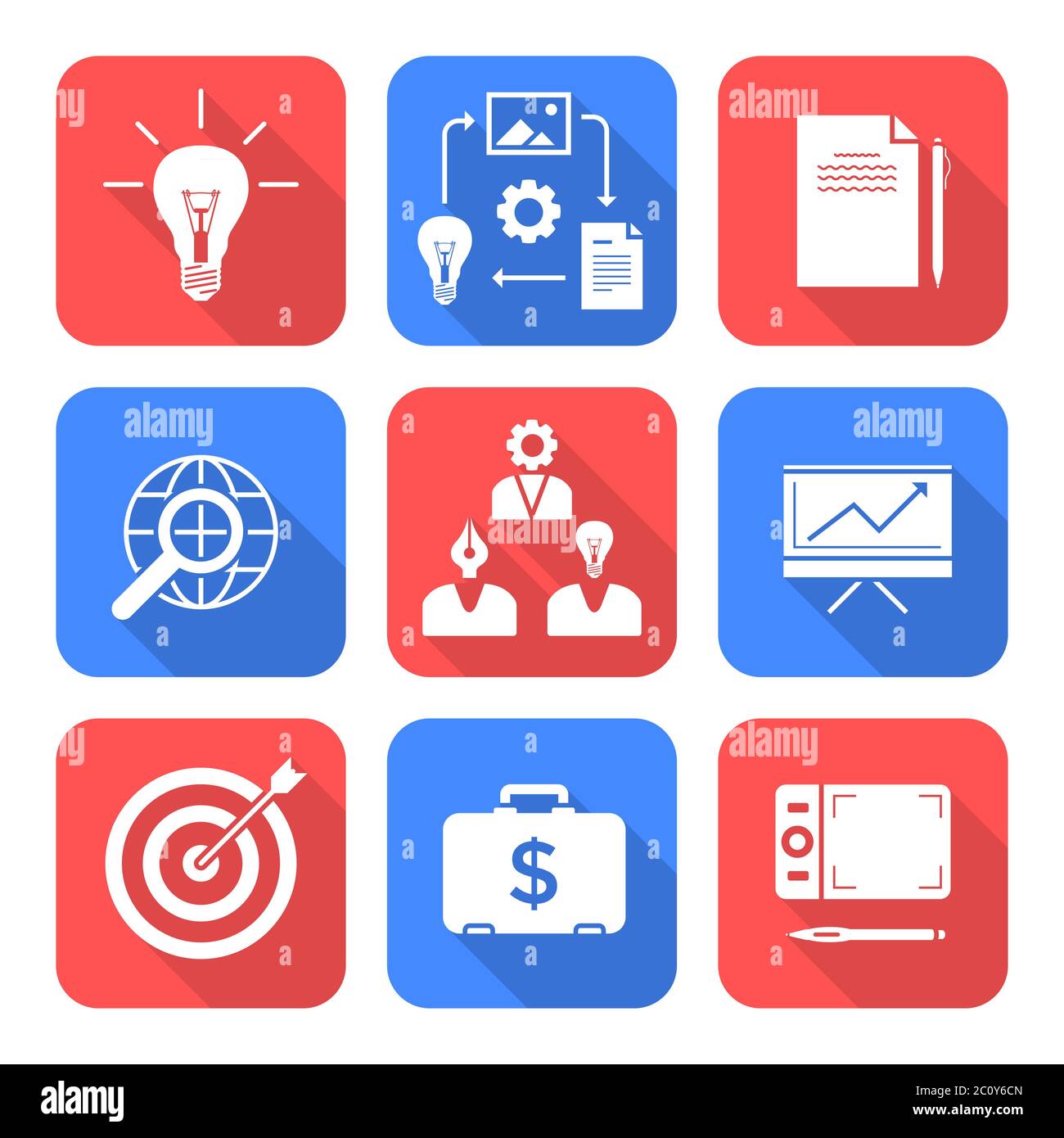 solid white color flat style creative business process icons set Stock Photo
