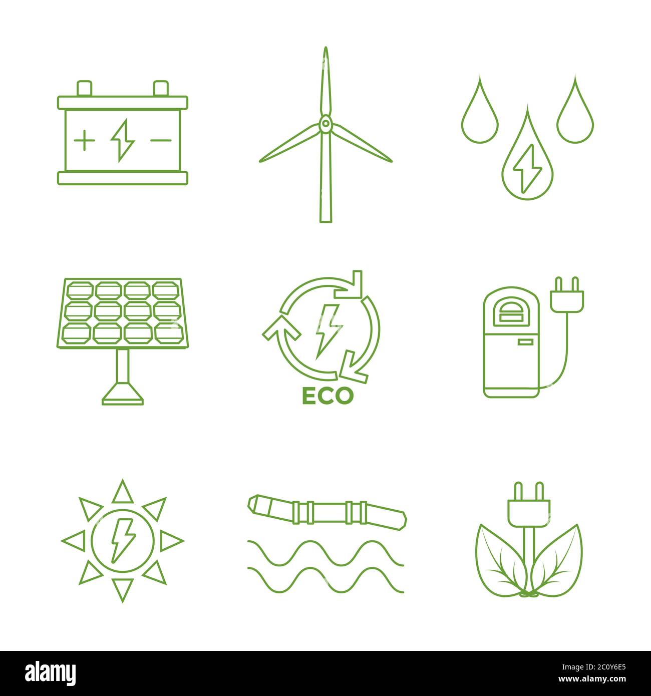 green outline recycle ecology energy icons Stock Photo