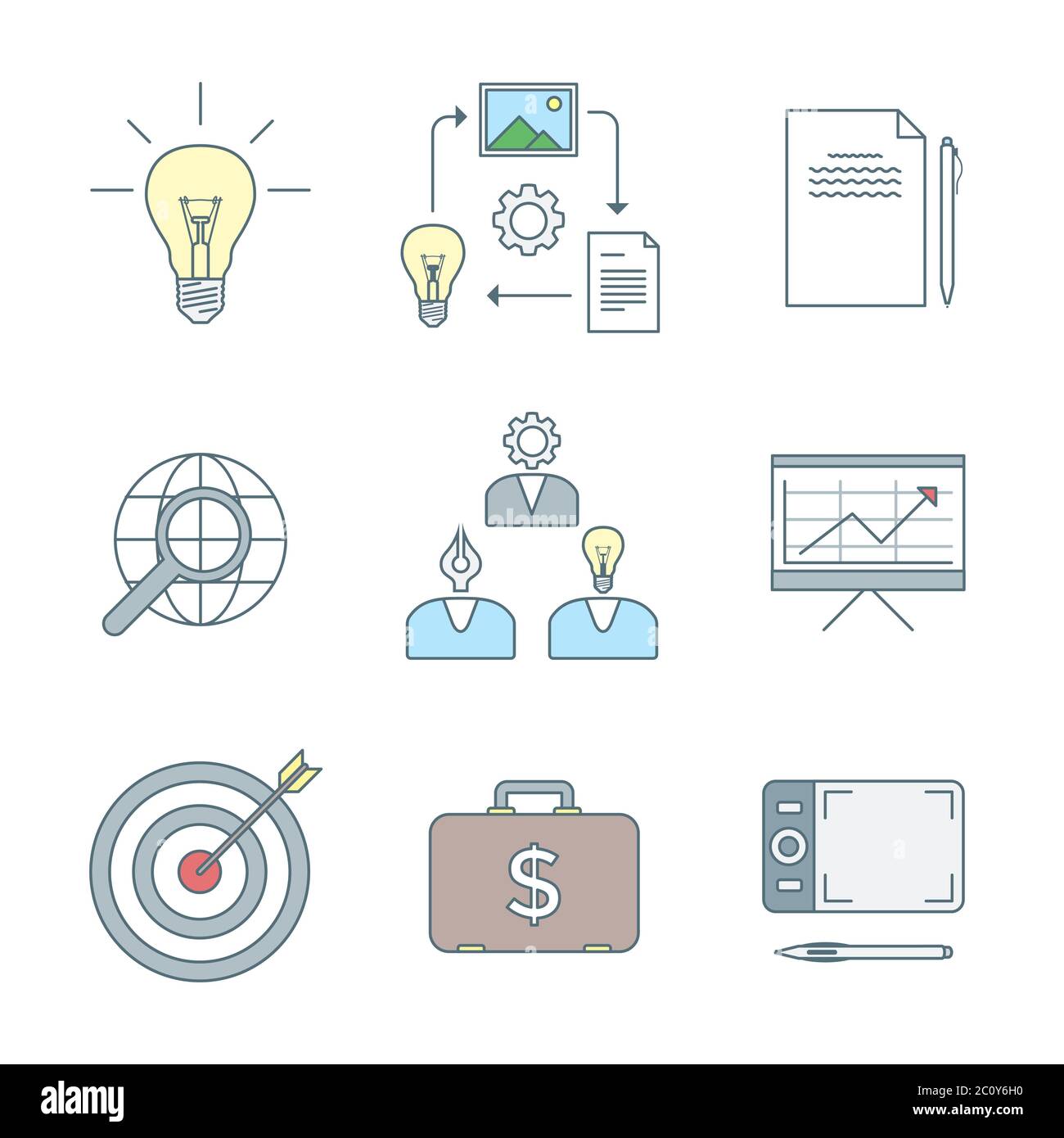 colored outline creative business process icons set Stock Photo - Alamy