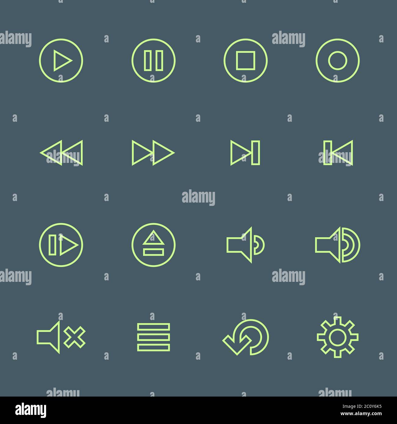 green outline various media player icons set Stock Photo