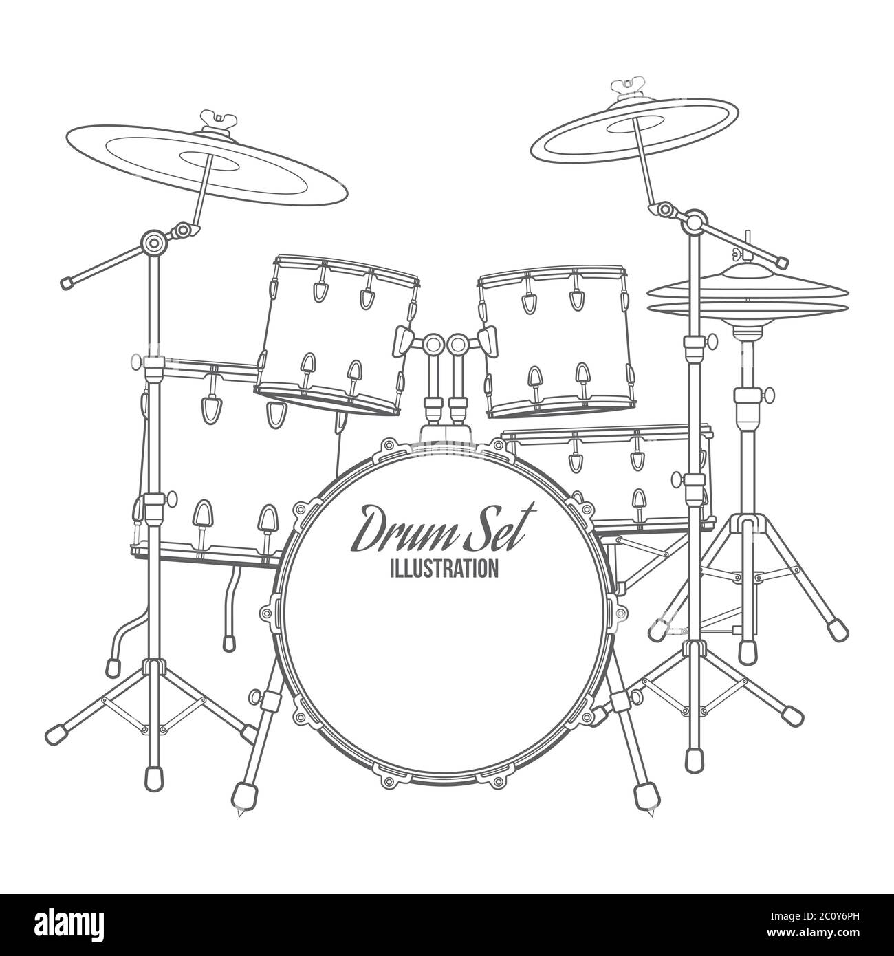 dark contour vector drum set technical illustration Stock Photo