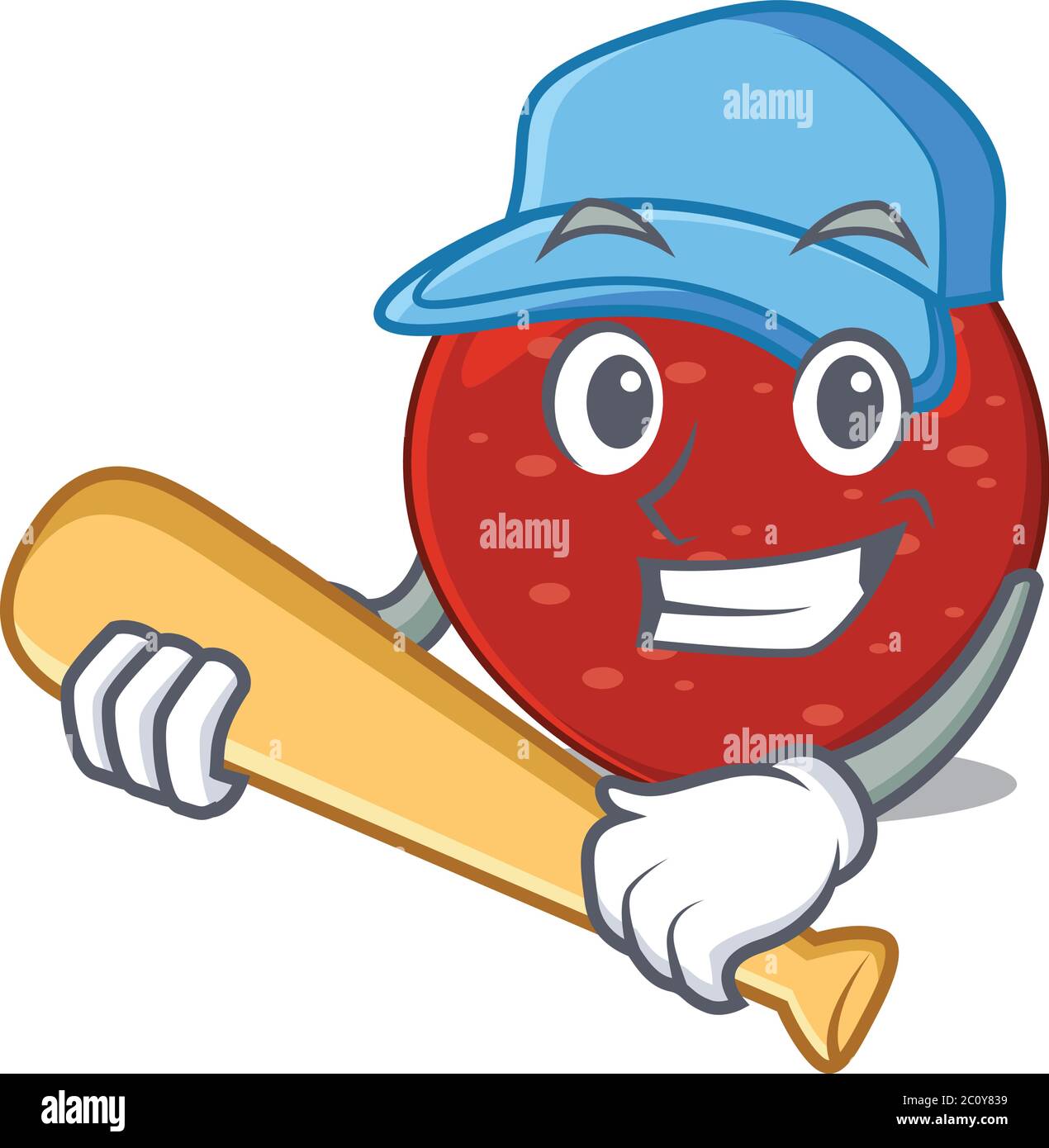 Attractive peperoni caricature cartoon character playing baseball Stock