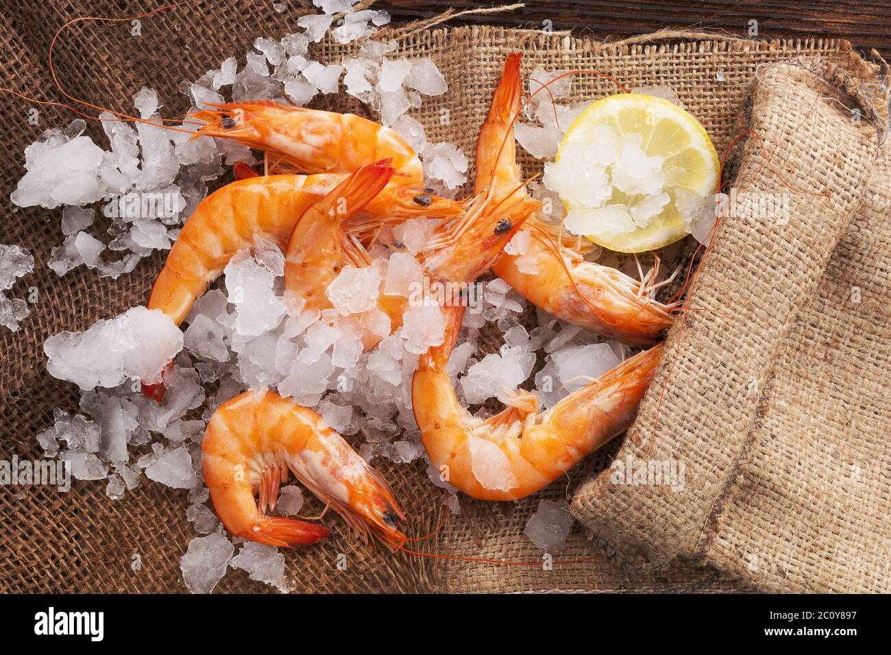 Rustical shrimp background. Stock Photo