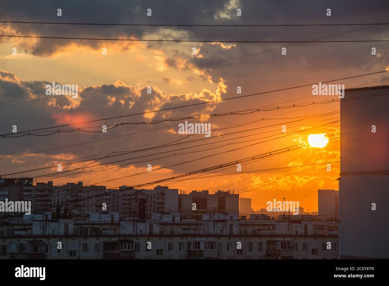 Sunset sunrise in the city. Warm scene Stock Photo
